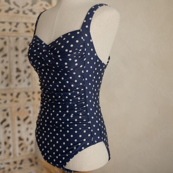 Bond-Eye Australia Nip Tuck Navy Polka-Dot One Piece Swimsuit size US6 - Picture 4 of 13